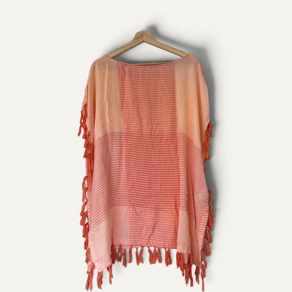 Lou & Gray Orange Woven Tassel Poncho Top Pool Beach Coverup XS - Picture 2 of 4